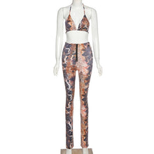 Load image into Gallery viewer, Simenual Sexy Hot Club Bodycon Women Two Piece Sets Bralette And Leggings Zipper Party Fashion Printed Sleeveless Co-ord Outfits