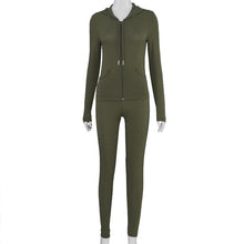 Load image into Gallery viewer, Simenual Casual Sporty Hooded Zipper Women Matching Set Long Sleeve Fashion Workout Tracksuits Skinny Top And Pants Co-ord Sets