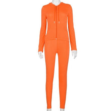 Load image into Gallery viewer, Simenual Casual Sporty Hooded Zipper Women Matching Set Long Sleeve Fashion Workout Tracksuits Skinny Top And Pants Co-ord Sets