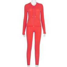 Load image into Gallery viewer, Simenual Casual Sporty Hooded Zipper Women Matching Set Long Sleeve Fashion Workout Tracksuits Skinny Top And Pants Co-ord Sets