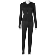 Load image into Gallery viewer, Simenual Casual Sporty Hooded Zipper Women Matching Set Long Sleeve Fashion Workout Tracksuits Skinny Top And Pants Co-ord Sets