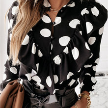 Load image into Gallery viewer, Ruffled Polka Dot Print Women&#39;s Blouses Autumn Single Breasted Long Sleeve Female Blouse 2021 Elegant Office Ladies Tops Clothes