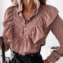Load image into Gallery viewer, Ruffled Polka Dot Print Women&#39;s Blouses Autumn Single Breasted Long Sleeve Female Blouse 2021 Elegant Office Ladies Tops Clothes