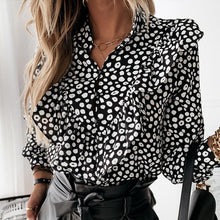 Load image into Gallery viewer, Ruffled Polka Dot Print Women&#39;s Blouses Autumn Single Breasted Long Sleeve Female Blouse 2021 Elegant Office Ladies Tops Clothes