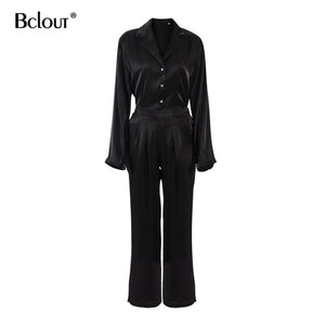 Bclout Green Vintage Two Piece Sets Women Autumn Sets Of Elegant Woman Long Sleeve Top And High Waist Pants 2 Piece Set Female