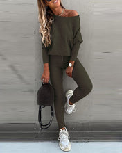Load image into Gallery viewer, Ladies Long sleeve 2 Pieces Sets Women Fashion Solid Outfits Spring Autumn Sets Slash Neck Suits Streetwear Joggers Tracksuit