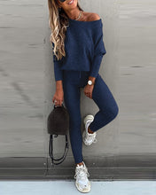 Load image into Gallery viewer, Ladies Long sleeve 2 Pieces Sets Women Fashion Solid Outfits Spring Autumn Sets Slash Neck Suits Streetwear Joggers Tracksuit