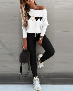 Ladies Long sleeve 2 Pieces Sets Women Fashion Solid Outfits Spring Autumn Sets Slash Neck Suits Streetwear Joggers Tracksuit