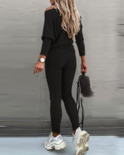 Load image into Gallery viewer, Ladies Long sleeve 2 Pieces Sets Women Fashion Solid Outfits Spring Autumn Sets Slash Neck Suits Streetwear Joggers Tracksuit