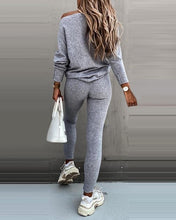 Load image into Gallery viewer, Ladies Long sleeve 2 Pieces Sets Women Fashion Solid Outfits Spring Autumn Sets Slash Neck Suits Streetwear Joggers Tracksuit