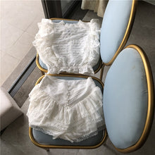 Load image into Gallery viewer, High Quality 2021 Sunday Set elastic waistband Cropped top with ruffle detail and cute ruffle mini shorts skirts