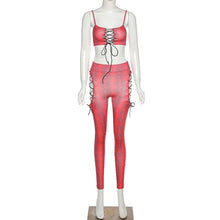 Load image into Gallery viewer, Simenual Serpentine Lace Up Sexy Two Piece Sets Women Strap Camis And Pants Midnight Clubwear Co-ord Set Skinny Wild Hollow Out