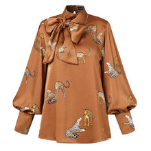 Load image into Gallery viewer, Celmia Women Satin Blouses 2021 Fashion Tops Tunic Plus Size Elegant OL Bow Tie Lantern Sleeve Office Shirt Casual Slik Blusas