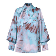 Load image into Gallery viewer, Celmia Women Satin Blouses 2021 Fashion Tops Tunic Plus Size Elegant OL Bow Tie Lantern Sleeve Office Shirt Casual Slik Blusas