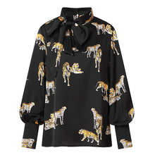 Load image into Gallery viewer, Celmia Women Satin Blouses 2021 Fashion Tops Tunic Plus Size Elegant OL Bow Tie Lantern Sleeve Office Shirt Casual Slik Blusas