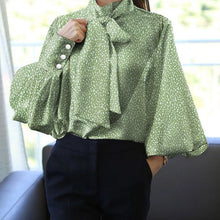 Load image into Gallery viewer, Celmia Women Satin Blouses 2021 Fashion Tops Tunic Plus Size Elegant OL Bow Tie Lantern Sleeve Office Shirt Casual Slik Blusas