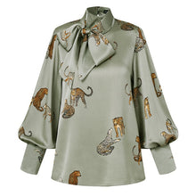 Load image into Gallery viewer, Celmia Women Satin Blouses 2021 Fashion Tops Tunic Plus Size Elegant OL Bow Tie Lantern Sleeve Office Shirt Casual Slik Blusas