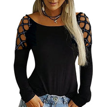 Load image into Gallery viewer, Blouse Tops Shirt For Women Long Sleeve Hallow Out Female Solid Black Tops Tee Shirt Slim Fit Lady Tops and Blouses blusas D25