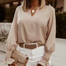 Load image into Gallery viewer, Lace Long Flare Sleeve Women&#39;s Blouse Sexy Backless Deep V-neck Female Blouses 2021 Spring Patchwork Office Casual Ladies Tops