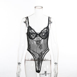Cryptographic Hot Sale Sheer Lace Bodysuit Women Backless Transparent Mesh Bow Sexy Jumpsuit 2021 Catsuit Straps Bodysuits Thong