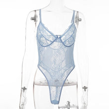 Load image into Gallery viewer, Cryptographic Hot Sale Sheer Lace Bodysuit Women Backless Transparent Mesh Bow Sexy Jumpsuit 2021 Catsuit Straps Bodysuits Thong