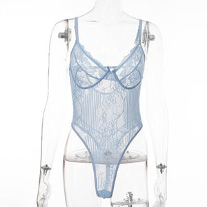Cryptographic Hot Sale Sheer Lace Bodysuit Women Backless Transparent Mesh Bow Sexy Jumpsuit 2021 Catsuit Straps Bodysuits Thong
