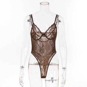 Cryptographic Hot Sale Sheer Lace Bodysuit Women Backless Transparent Mesh Bow Sexy Jumpsuit 2021 Catsuit Straps Bodysuits Thong
