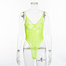 Load image into Gallery viewer, Cryptographic Hot Sale Sheer Lace Bodysuit Women Backless Transparent Mesh Bow Sexy Jumpsuit 2021 Catsuit Straps Bodysuits Thong