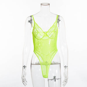 Cryptographic Hot Sale Sheer Lace Bodysuit Women Backless Transparent Mesh Bow Sexy Jumpsuit 2021 Catsuit Straps Bodysuits Thong
