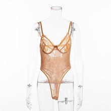 Load image into Gallery viewer, Cryptographic Hot Sale Sheer Lace Bodysuit Women Backless Transparent Mesh Bow Sexy Jumpsuit 2021 Catsuit Straps Bodysuits Thong