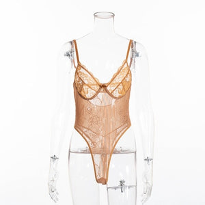 Cryptographic Hot Sale Sheer Lace Bodysuit Women Backless Transparent Mesh Bow Sexy Jumpsuit 2021 Catsuit Straps Bodysuits Thong