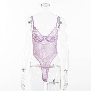 Cryptographic Hot Sale Sheer Lace Bodysuit Women Backless Transparent Mesh Bow Sexy Jumpsuit 2021 Catsuit Straps Bodysuits Thong