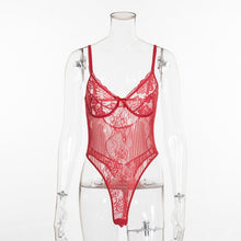 Load image into Gallery viewer, Cryptographic Hot Sale Sheer Lace Bodysuit Women Backless Transparent Mesh Bow Sexy Jumpsuit 2021 Catsuit Straps Bodysuits Thong