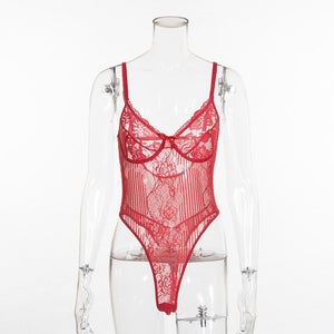 Cryptographic Hot Sale Sheer Lace Bodysuit Women Backless Transparent Mesh Bow Sexy Jumpsuit 2021 Catsuit Straps Bodysuits Thong