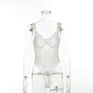 Cryptographic Hot Sale Sheer Lace Bodysuit Women Backless Transparent Mesh Bow Sexy Jumpsuit 2021 Catsuit Straps Bodysuits Thong