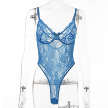 Load image into Gallery viewer, Cryptographic Hot Sale Sheer Lace Bodysuit Women Backless Transparent Mesh Bow Sexy Jumpsuit 2021 Catsuit Straps Bodysuits Thong