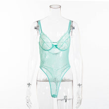 Load image into Gallery viewer, Cryptographic Hot Sale Sheer Lace Bodysuit Women Backless Transparent Mesh Bow Sexy Jumpsuit 2021 Catsuit Straps Bodysuits Thong