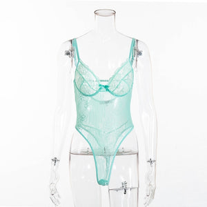 Cryptographic Hot Sale Sheer Lace Bodysuit Women Backless Transparent Mesh Bow Sexy Jumpsuit 2021 Catsuit Straps Bodysuits Thong