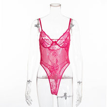 Load image into Gallery viewer, Cryptographic Hot Sale Sheer Lace Bodysuit Women Backless Transparent Mesh Bow Sexy Jumpsuit 2021 Catsuit Straps Bodysuits Thong