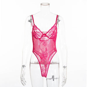 Cryptographic Hot Sale Sheer Lace Bodysuit Women Backless Transparent Mesh Bow Sexy Jumpsuit 2021 Catsuit Straps Bodysuits Thong