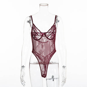Cryptographic Hot Sale Sheer Lace Bodysuit Women Backless Transparent Mesh Bow Sexy Jumpsuit 2021 Catsuit Straps Bodysuits Thong