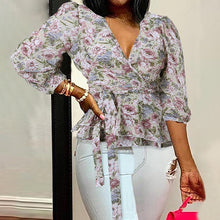 Load image into Gallery viewer, Celmia Women Blouses 5XL Elegant Office Tunic Shirt Sexy Deep V-Neck Leopard Print Belted Fashion Tops Ruffles Blusas Femininas