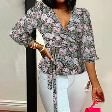 Load image into Gallery viewer, Celmia Women Blouses 5XL Elegant Office Tunic Shirt Sexy Deep V-Neck Leopard Print Belted Fashion Tops Ruffles Blusas Femininas