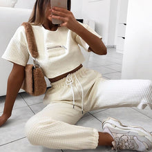 Load image into Gallery viewer, Women Casual Solid White Two Piece Pants Set Crop Top Lounge Tracksuit wear Loose Fashion Suit Outfit Summer Ladies Clothes 2021