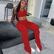 Load image into Gallery viewer, 2020 Women Sport Sets Summer Tracksuits Sportswear Fitness Crop Top and Split Stacked Leggings Suit Two Piece Set Sporty Outfits