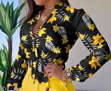 Load image into Gallery viewer, Women Long Sleeve Floral Printed Tie Knot Top Blouse Casual Spring Shirts Female
