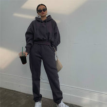 Load image into Gallery viewer, Solid Tracksuit Women Two Piece Set Autumn Winter Clothes Hooded Oversized Sweatshirt Top Sweatpants Sports Jogging Suit Outfits
