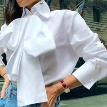 Load image into Gallery viewer, Celmia 2021 Fashion Women Bow Tie Elegant Shirt Long Sleeve White Tops Lapel Casual Office Shirts Plus Size Blusas Femininas 5XL