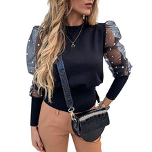 Load image into Gallery viewer, Sale Women Deep V Neck Top White Jacquard Fashion Shirt Female Long Sleeve Chic Shirt Sexy Polka Dot Solid Mesh Blouses D30